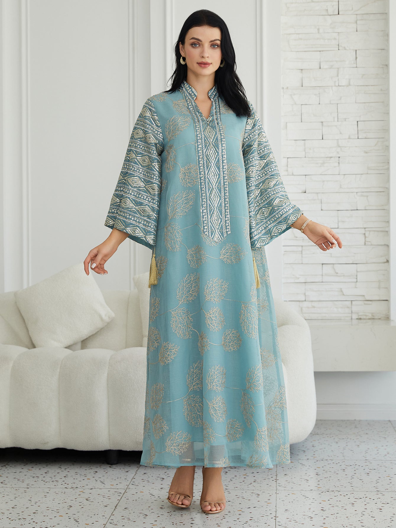 Elegant embroidery, tulle plus-size abaya, breathable and comfortable, high-end