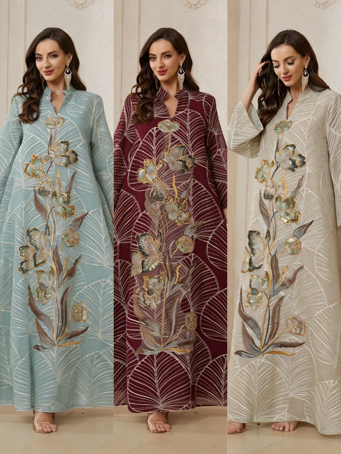 New mesh embroidered dress and abaya
