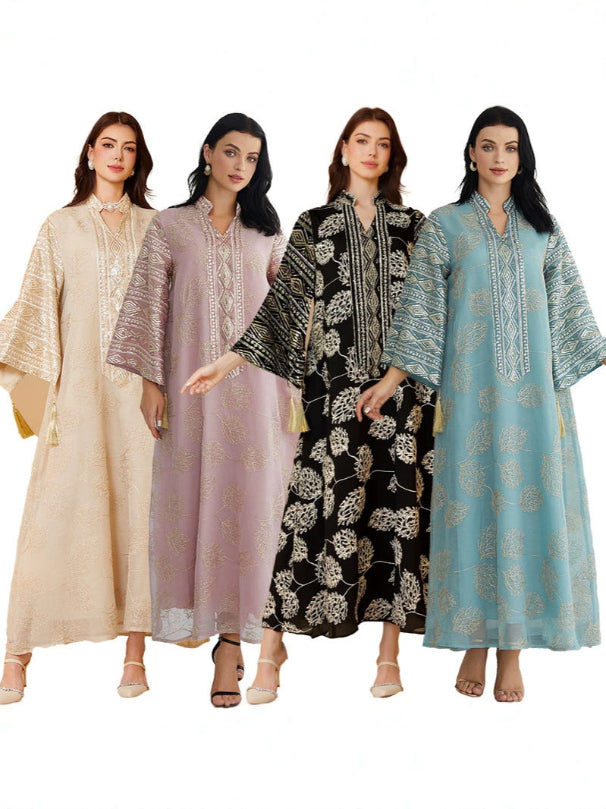 Elegant embroidery, tulle plus-size abaya, breathable and comfortable, high-end