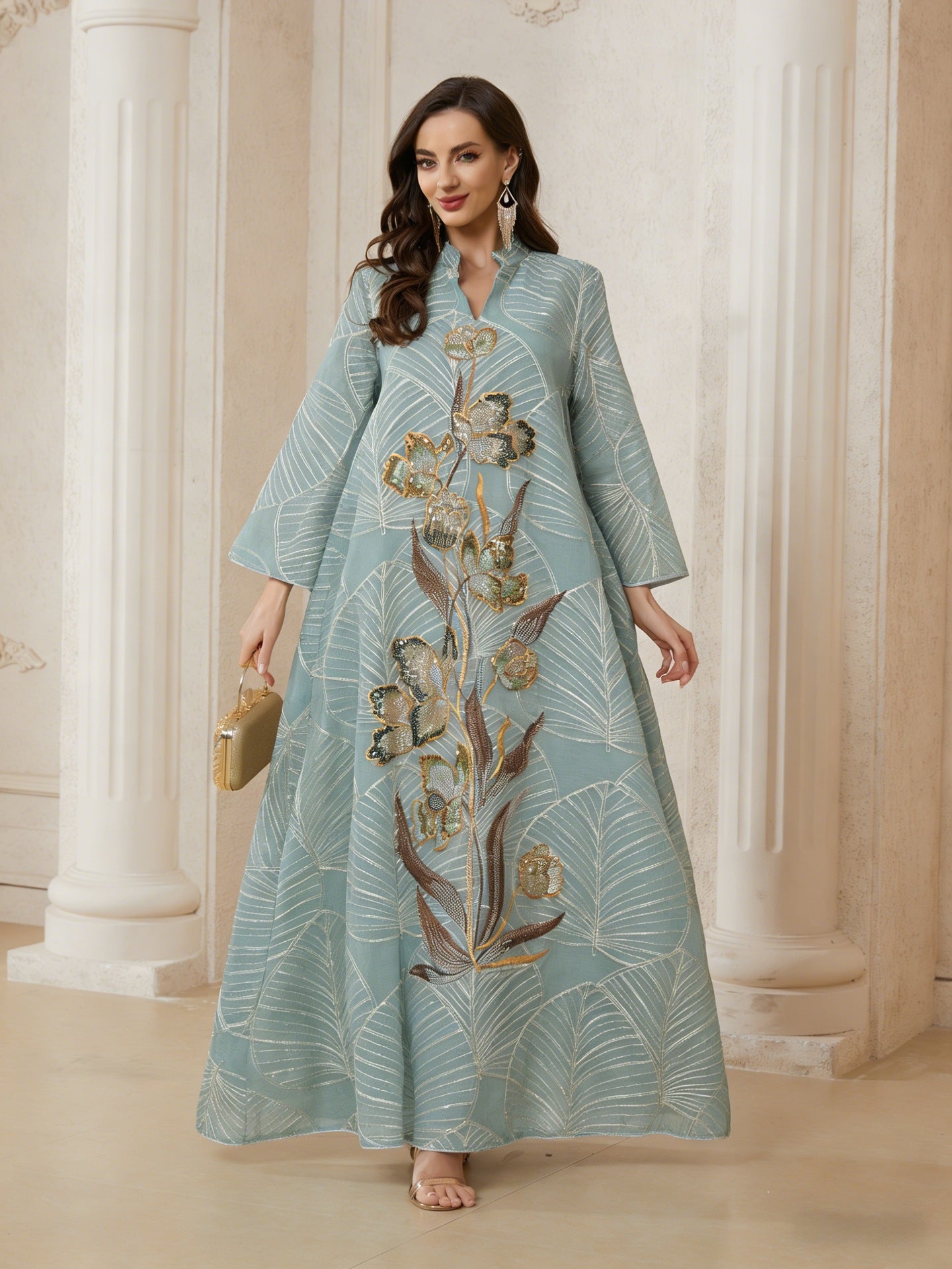 New mesh embroidered dress and abaya