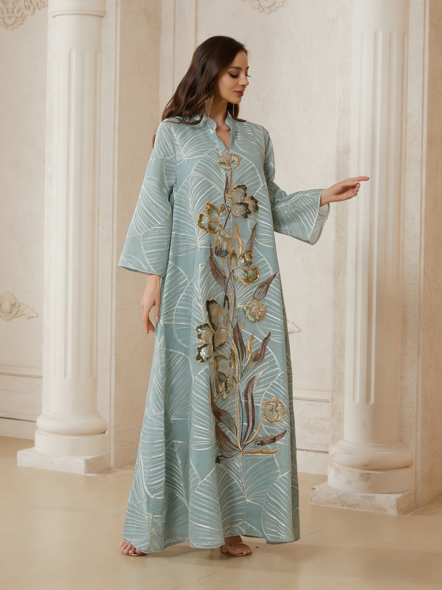 New mesh embroidered dress and abaya