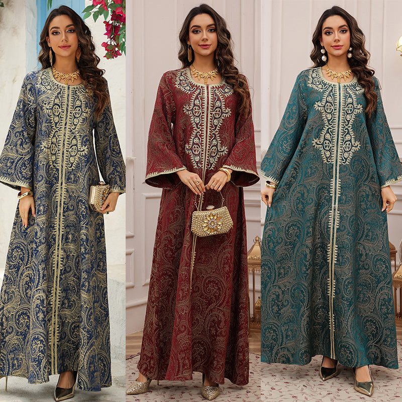 Luxury Jacquard Embroidered Beaded Kaftan Maxi Dress for Muslim Women Elegant Evening Gown Eid Ramadan Banquet Party Wear