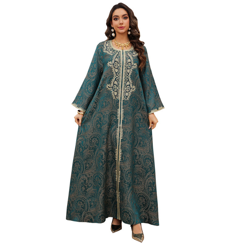 Luxury Jacquard Embroidered Beaded Kaftan Maxi Dress for Muslim Women Elegant Evening Gown Eid Ramadan Banquet Party Wear
