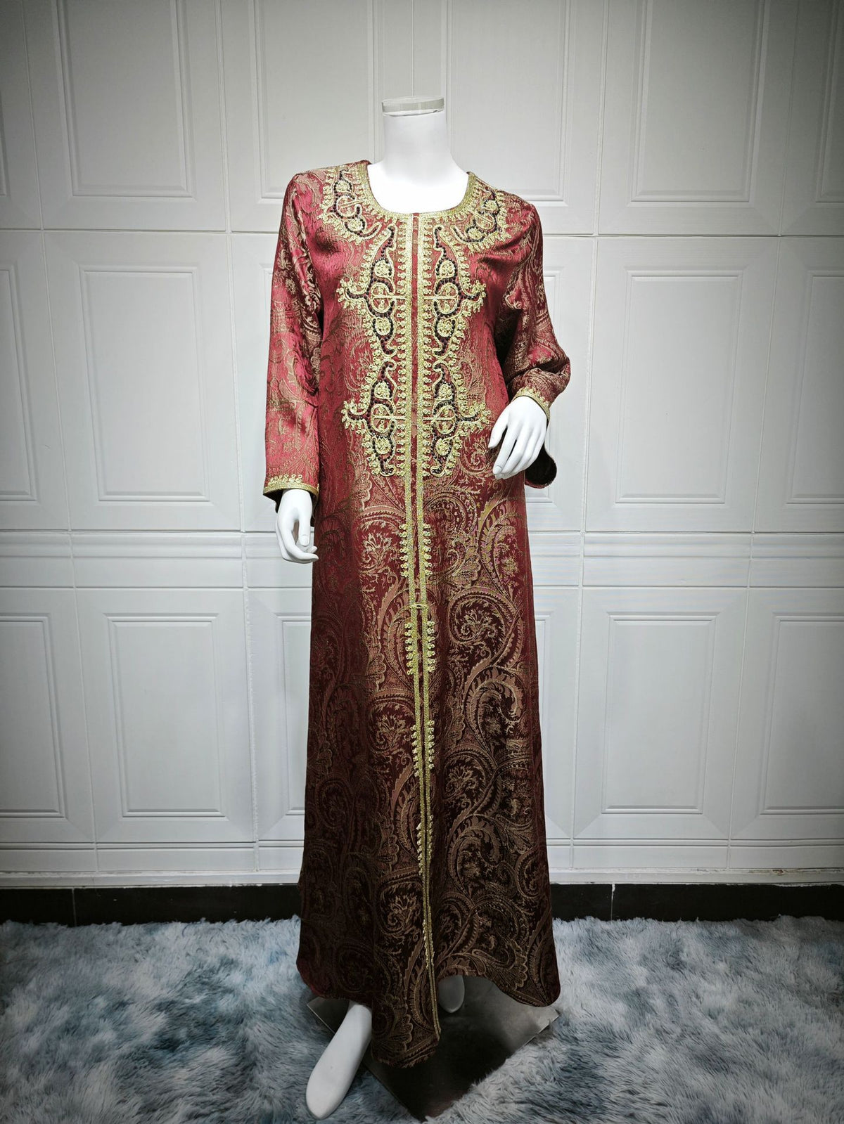 Luxury Jacquard Embroidered Beaded Kaftan Maxi Dress for Muslim Women Elegant Evening Gown Eid Ramadan Banquet Party Wear