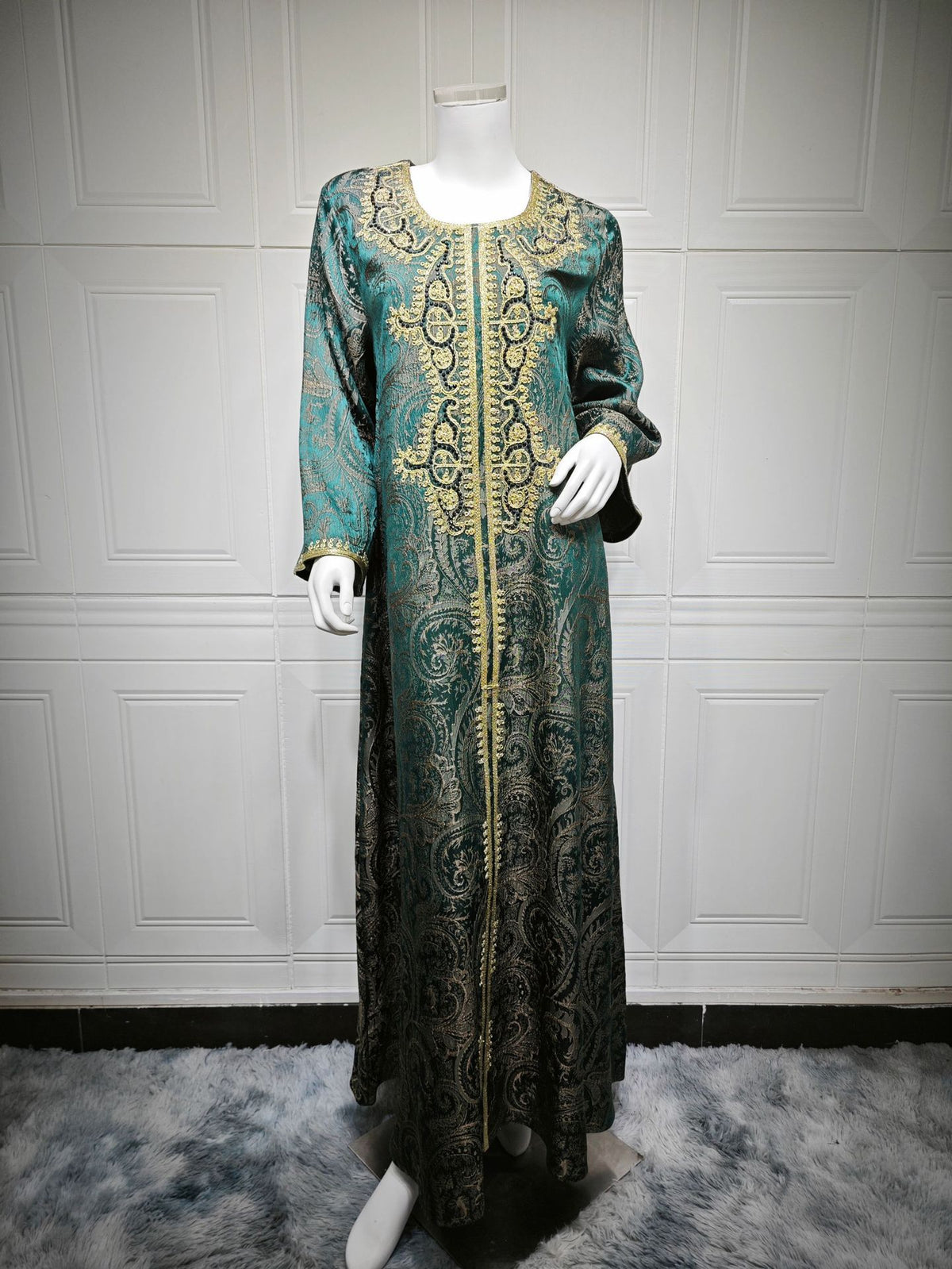 Luxury Jacquard Embroidered Beaded Kaftan Maxi Dress for Muslim Women Elegant Evening Gown Eid Ramadan Banquet Party Wear