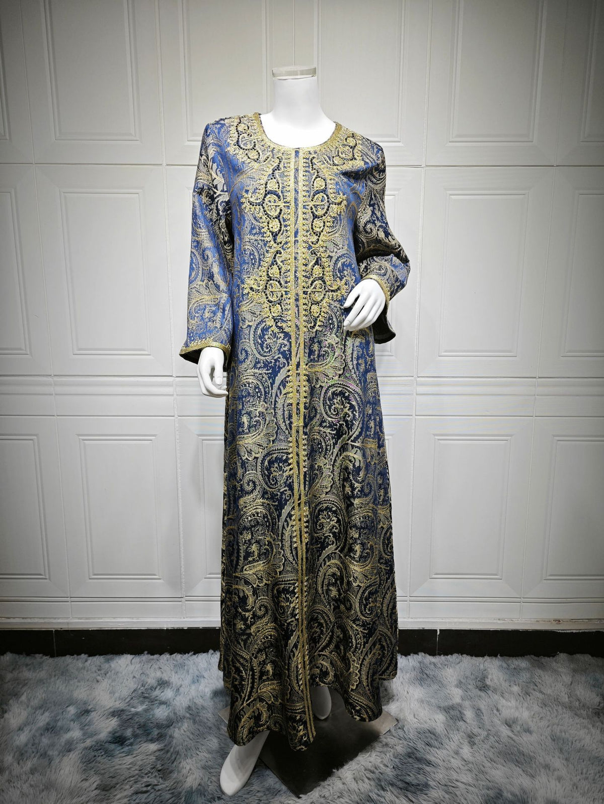 Luxury Jacquard Embroidered Beaded Kaftan Maxi Dress for Muslim Women Elegant Evening Gown Eid Ramadan Banquet Party Wear