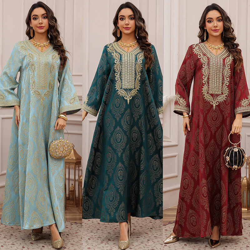 Textured Jacquard Embroidered Kaftan Maxi Dress for Muslim Women Dubai Saudi Modest Luxury Evening Gown Banquet Wear