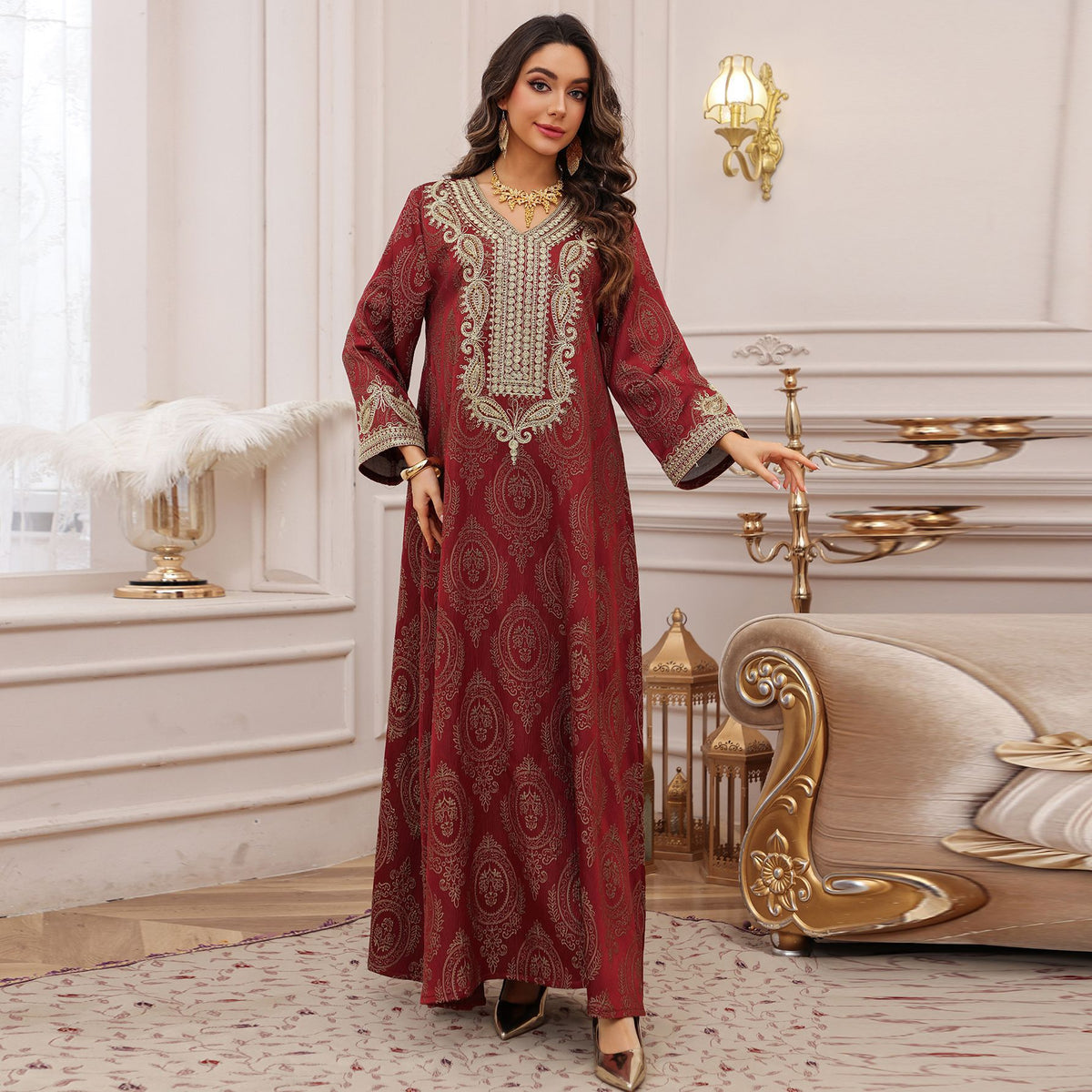 Textured Jacquard Embroidered Kaftan Maxi Dress for Muslim Women Dubai Saudi Modest Luxury Evening Gown Banquet Wear