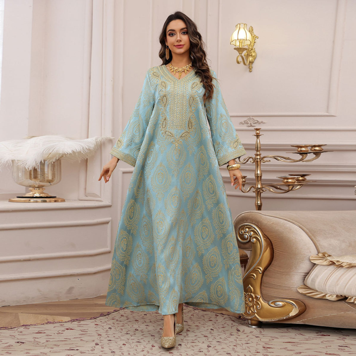 Textured Jacquard Embroidered Kaftan Maxi Dress for Muslim Women Dubai Saudi Modest Luxury Evening Gown Banquet Wear