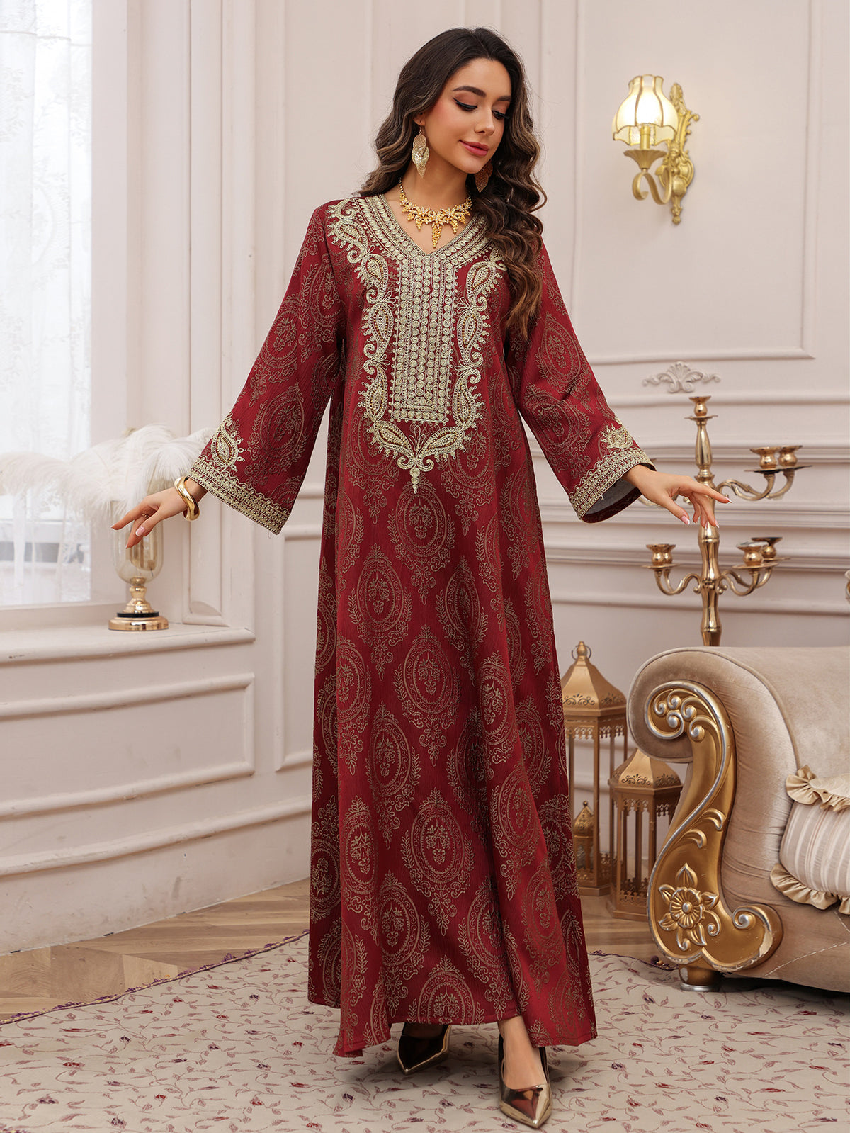 Textured Jacquard Embroidered Kaftan Maxi Dress for Muslim Women Dubai Saudi Modest Luxury Evening Gown Banquet Wear