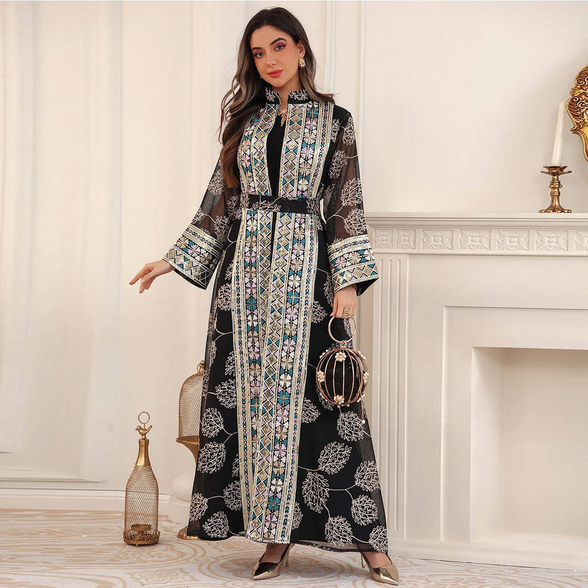 Black 2-Piece Abaya Set - Front Standing View