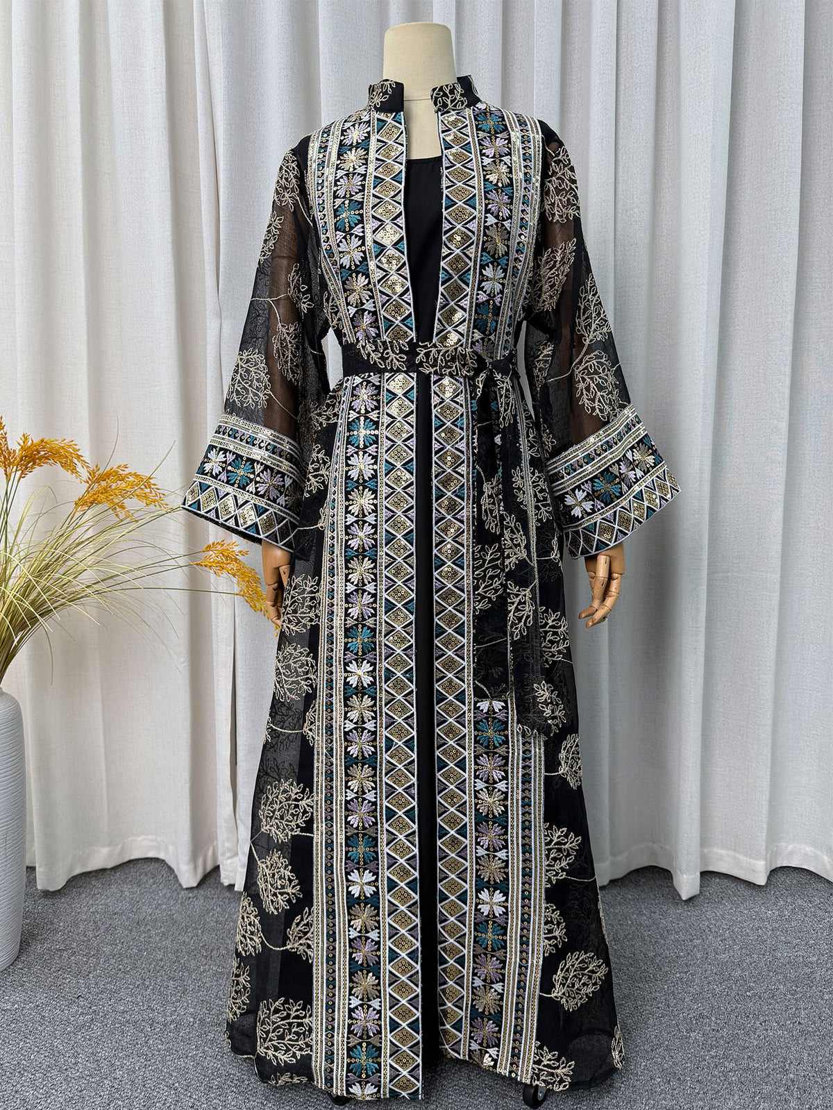 Black 2-Piece Abaya Set - Full Length Model Shot