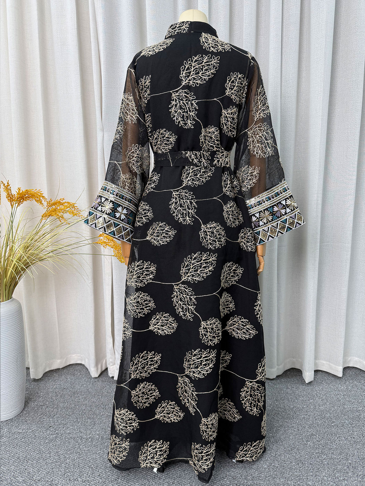 Black 2-Piece Abaya Set - Side Drape & Sleeve Detail
