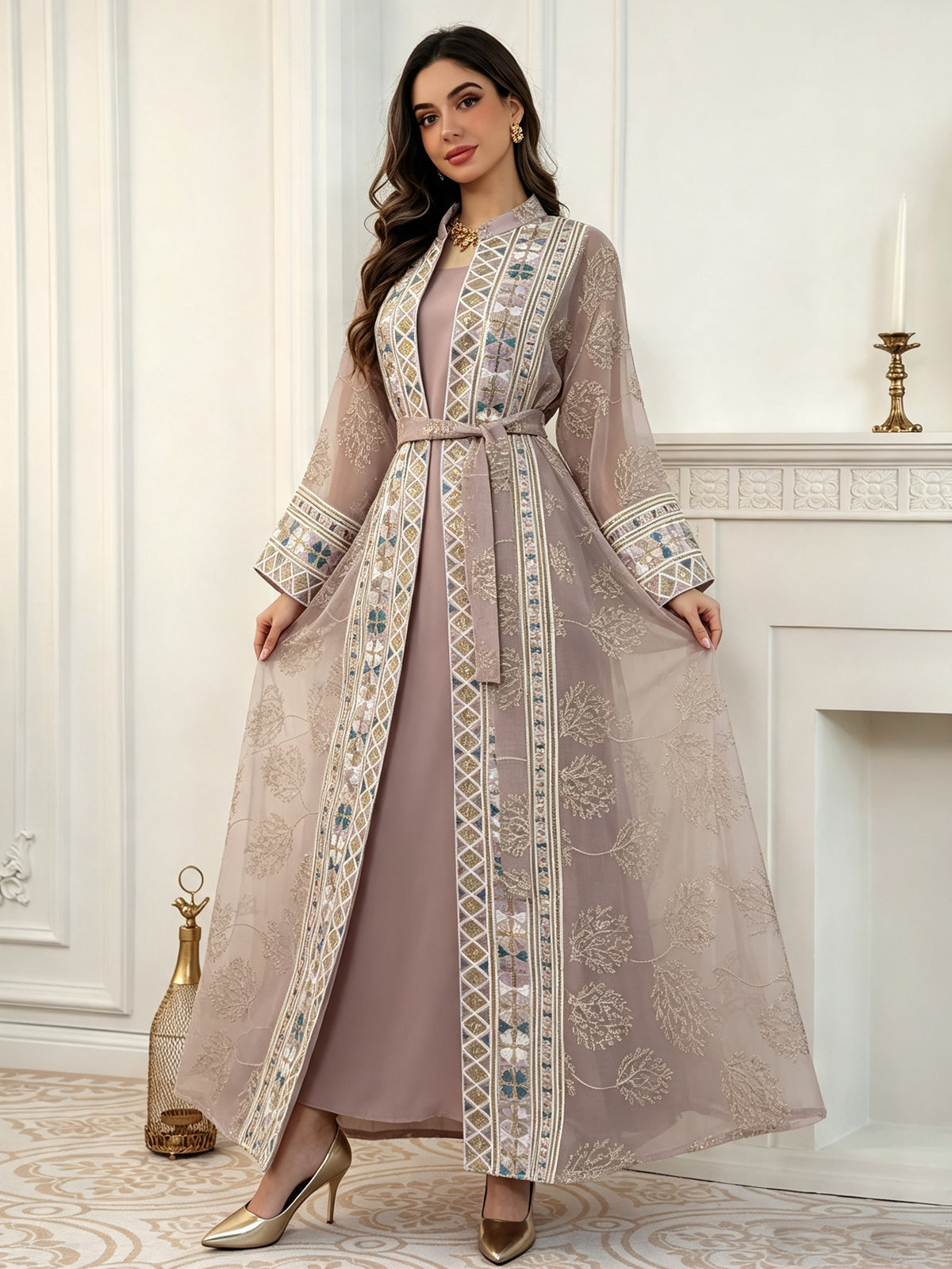 Dusty Pink 2-Piece Abaya Set - Elegant Walk & Flowy Hem