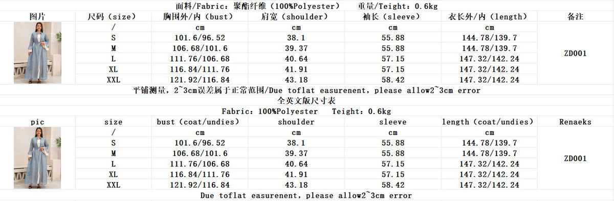 Authentic Factory Size Chart