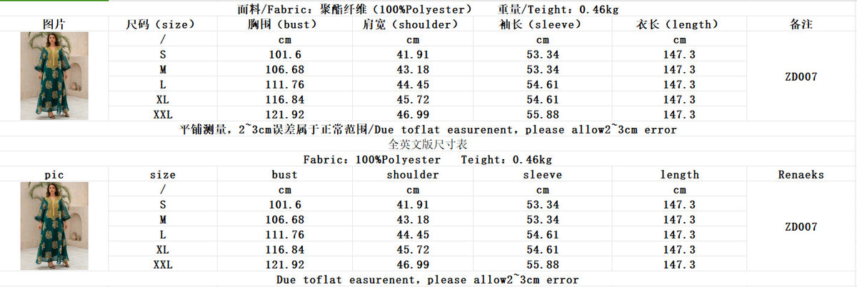 Authentic Factory Size Chart