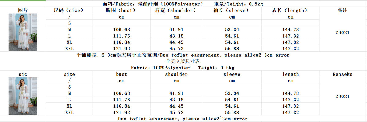 Authentic Factory Size Chart