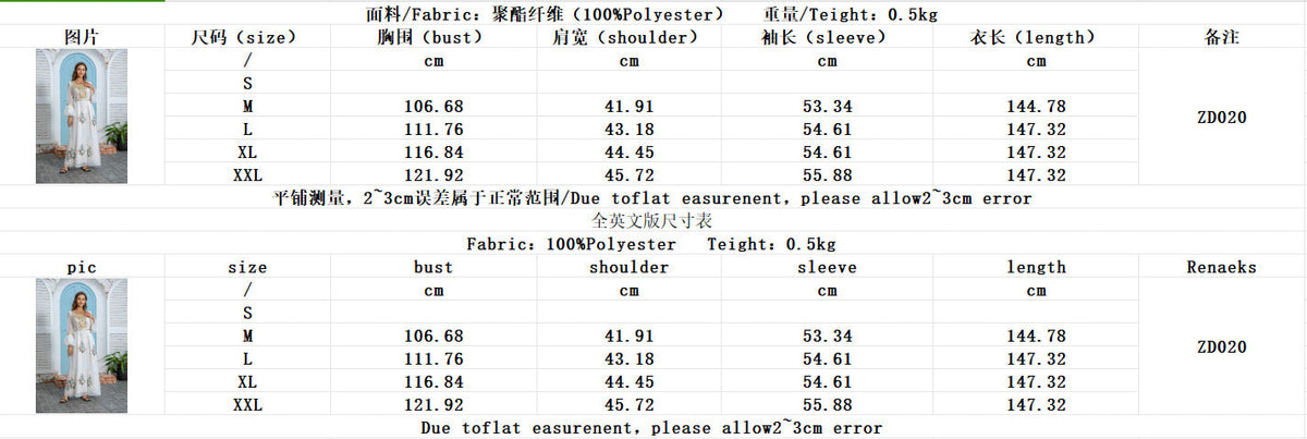 Authentic Factory Size Chart