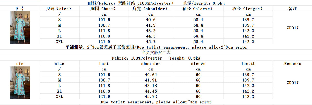 Authentic Factory Size Chart