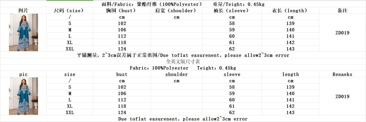 Authentic Factory Size Chart