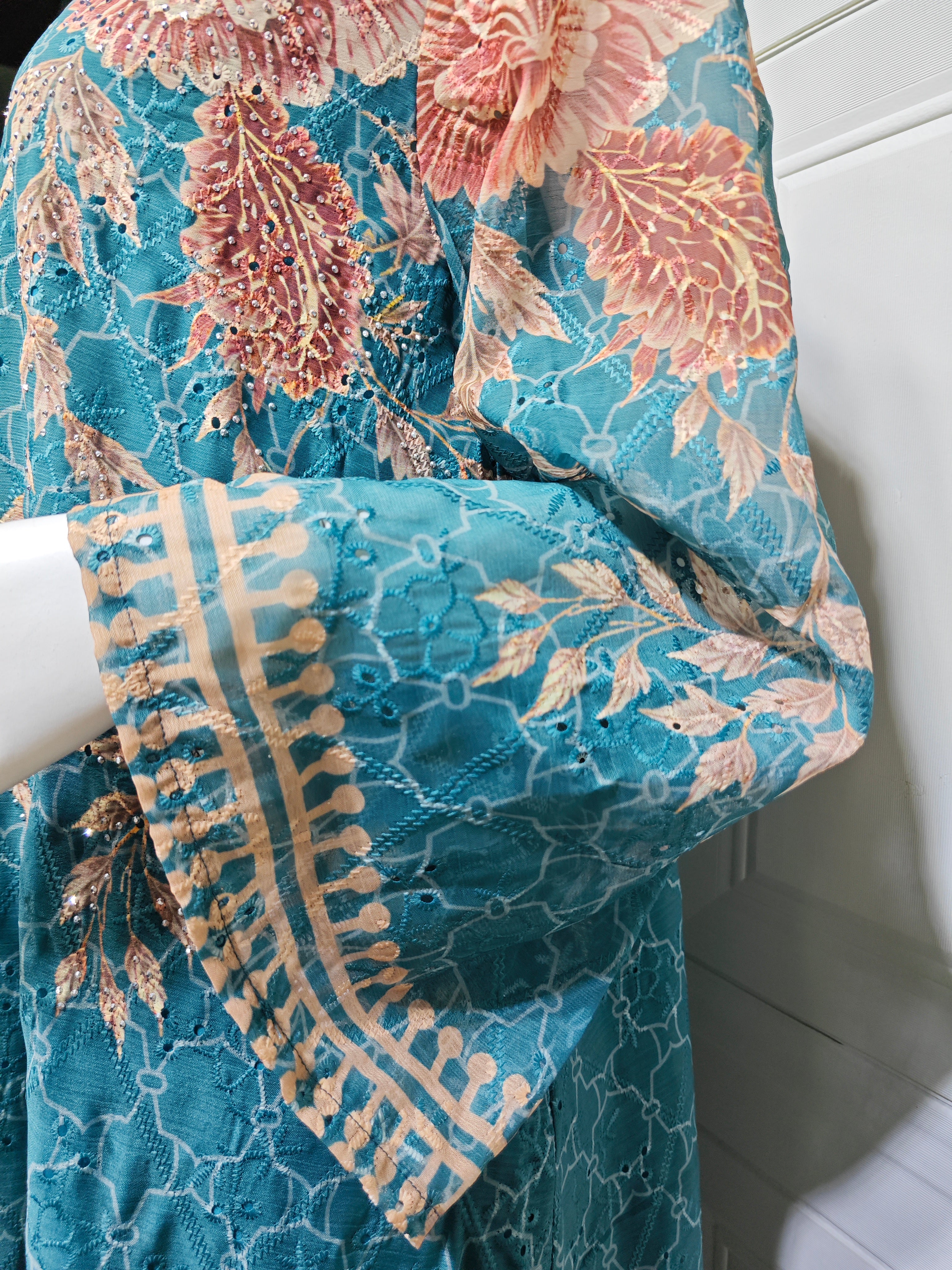 Elegant Peacock Blue Kaftan Abaya Jalabiya Modest Maxi Dress for Muslim Women Eid Ramadan Daily Wear Loose Floor Length Long Robe S-XXL
