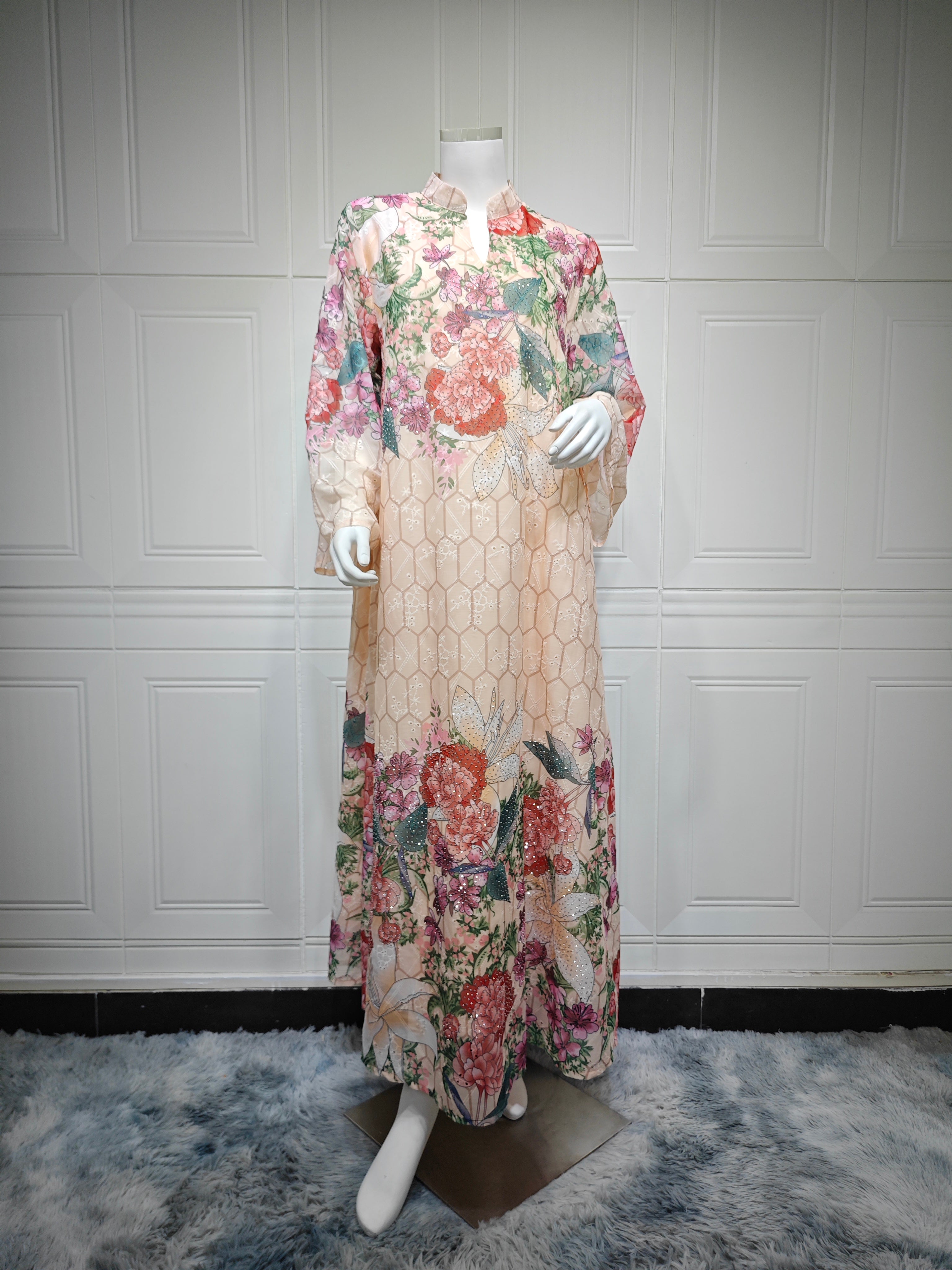 Apricot Green Two Colors Kaftan Abaya Jalabiya Modest Maxi Dress for Muslim Women Eid Ramadan Daily Wear Loose Floor Length Long Robe S-XXL
