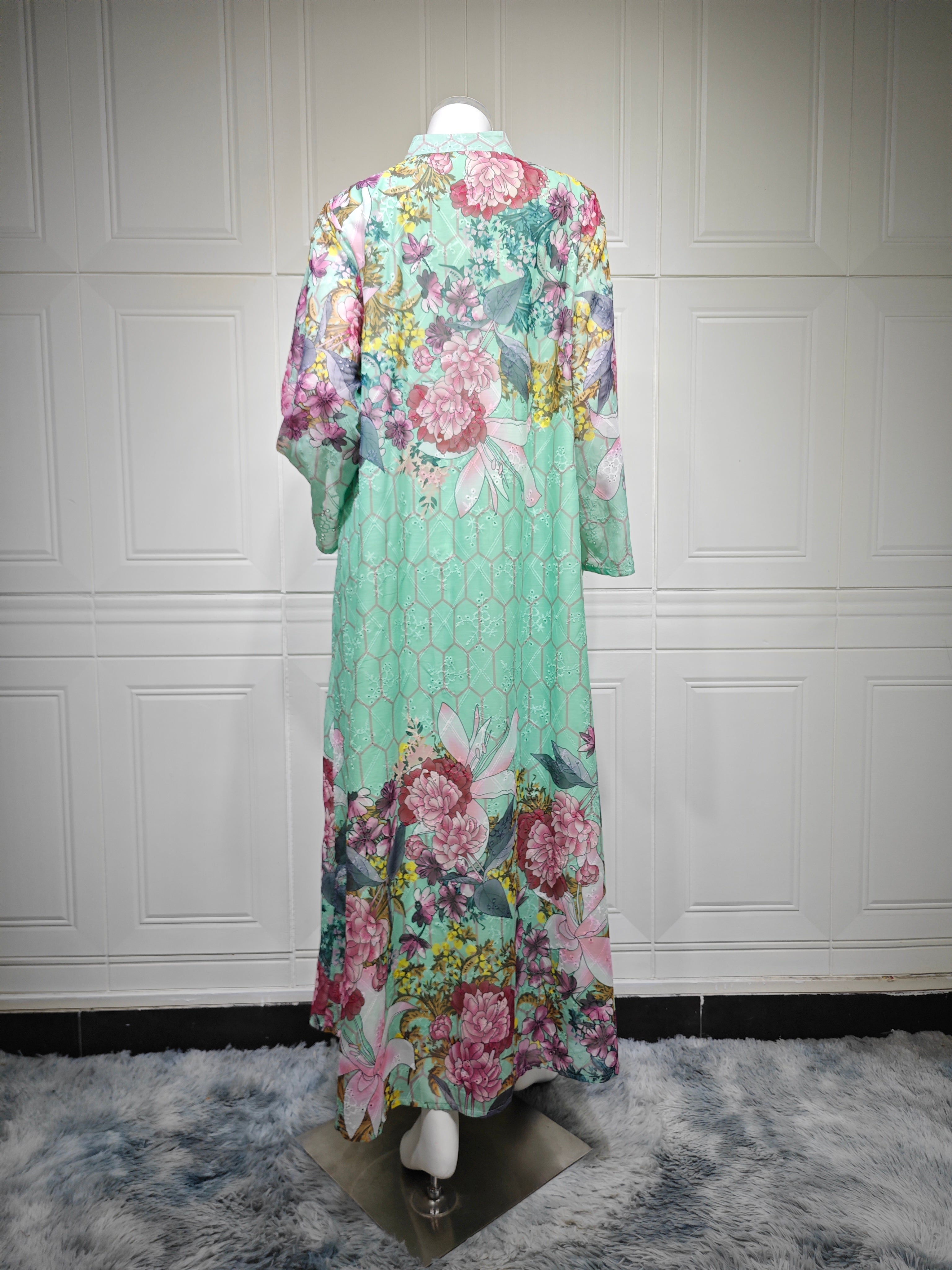 Apricot Green Two Colors Kaftan Abaya Jalabiya Modest Maxi Dress for Muslim Women Eid Ramadan Daily Wear Loose Floor Length Long Robe S-XXL