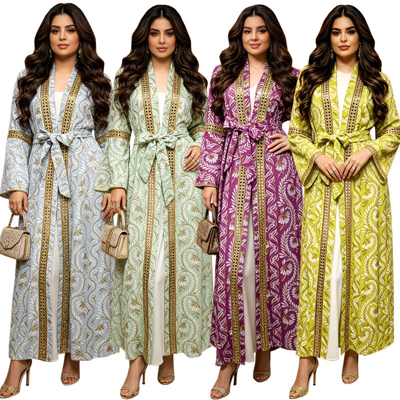 Light Green Blue Purple Yellow Heavy Embroidery Embroidered Waist Maxi Dress Set