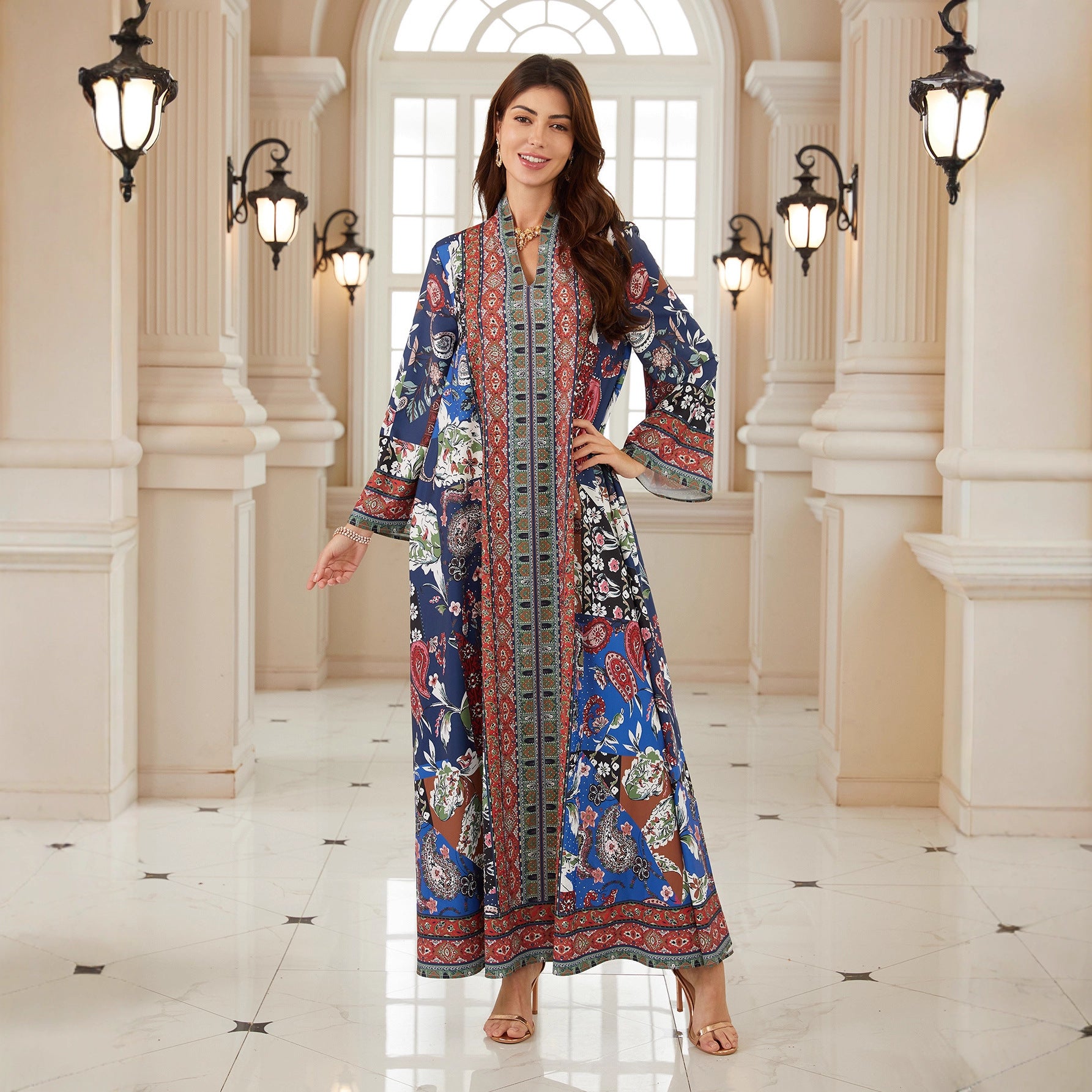 Floral Print Plus Size Abaya Robe - Modest Muslim Dress Ramadan Eid