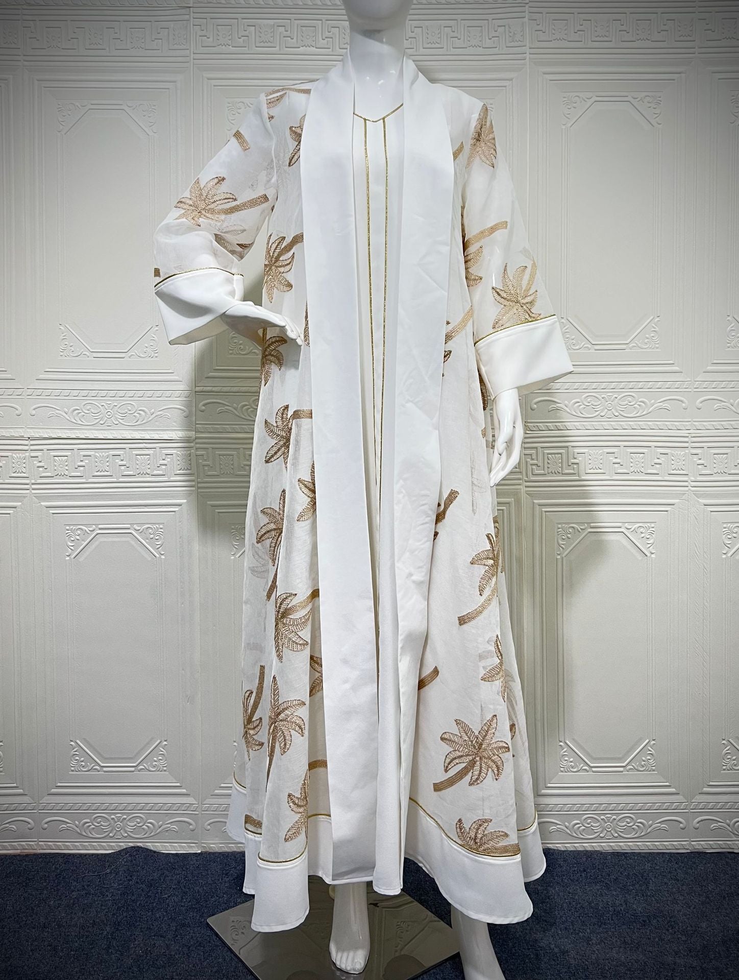 Refined Navy & White 2-Piece Abaya Set – Modest Open Cardigan