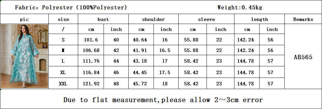 Luxury 3 Colors 3D Flower Embroidery Rhinestone Abaya Stand Neck Wide Flare Sleeve Oversized Maxi Dress For Holiday Special Occasion