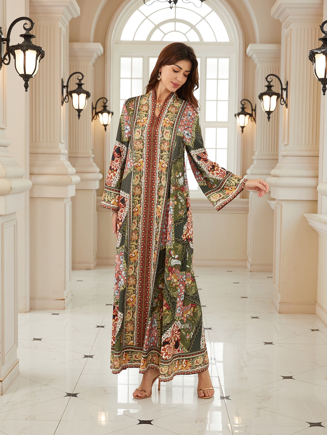Bohemian Floral Spring Kaftan – Modest Muslim Long-Sleeve Maxi