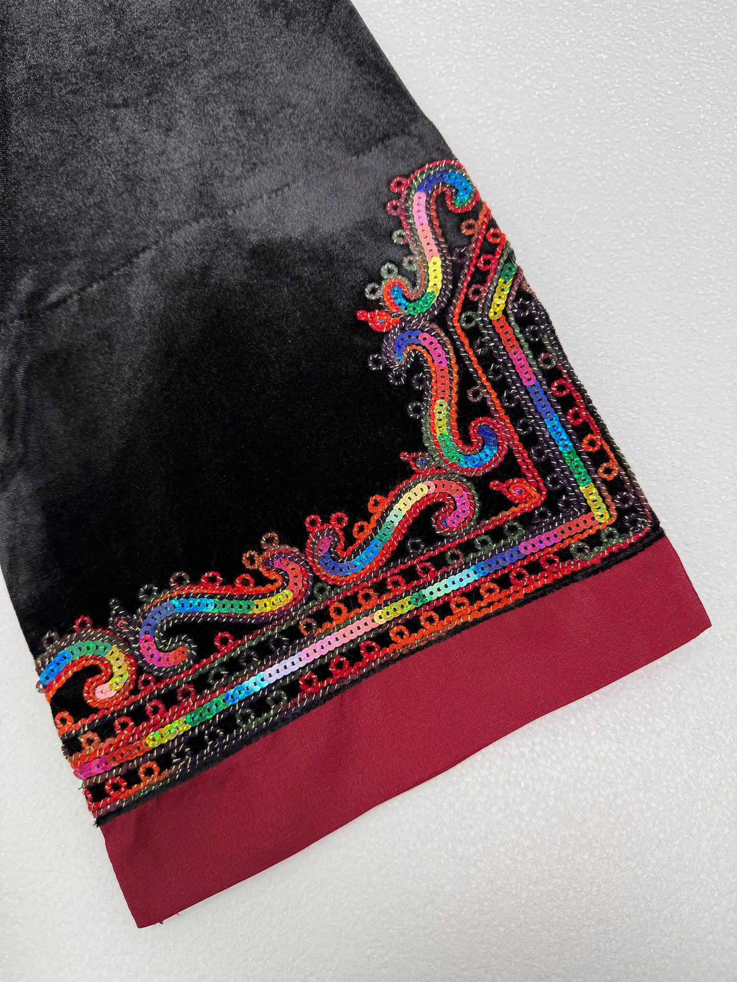 Navy and Black Ethnic Rhinestone Applique Embroidered Maxi Abaya Dress