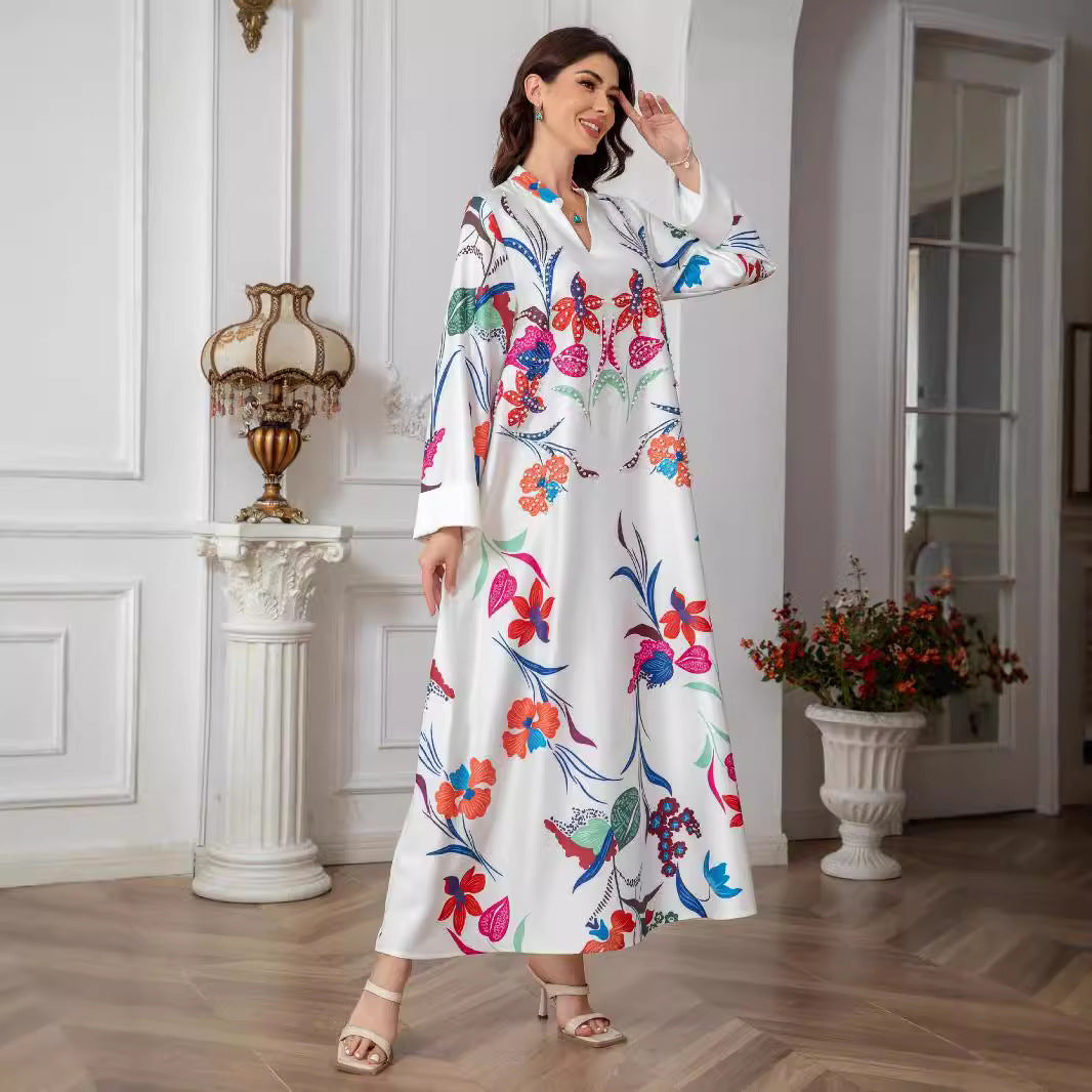 Floral Print Evening Abaya Dress - Modest Party Robe for Women