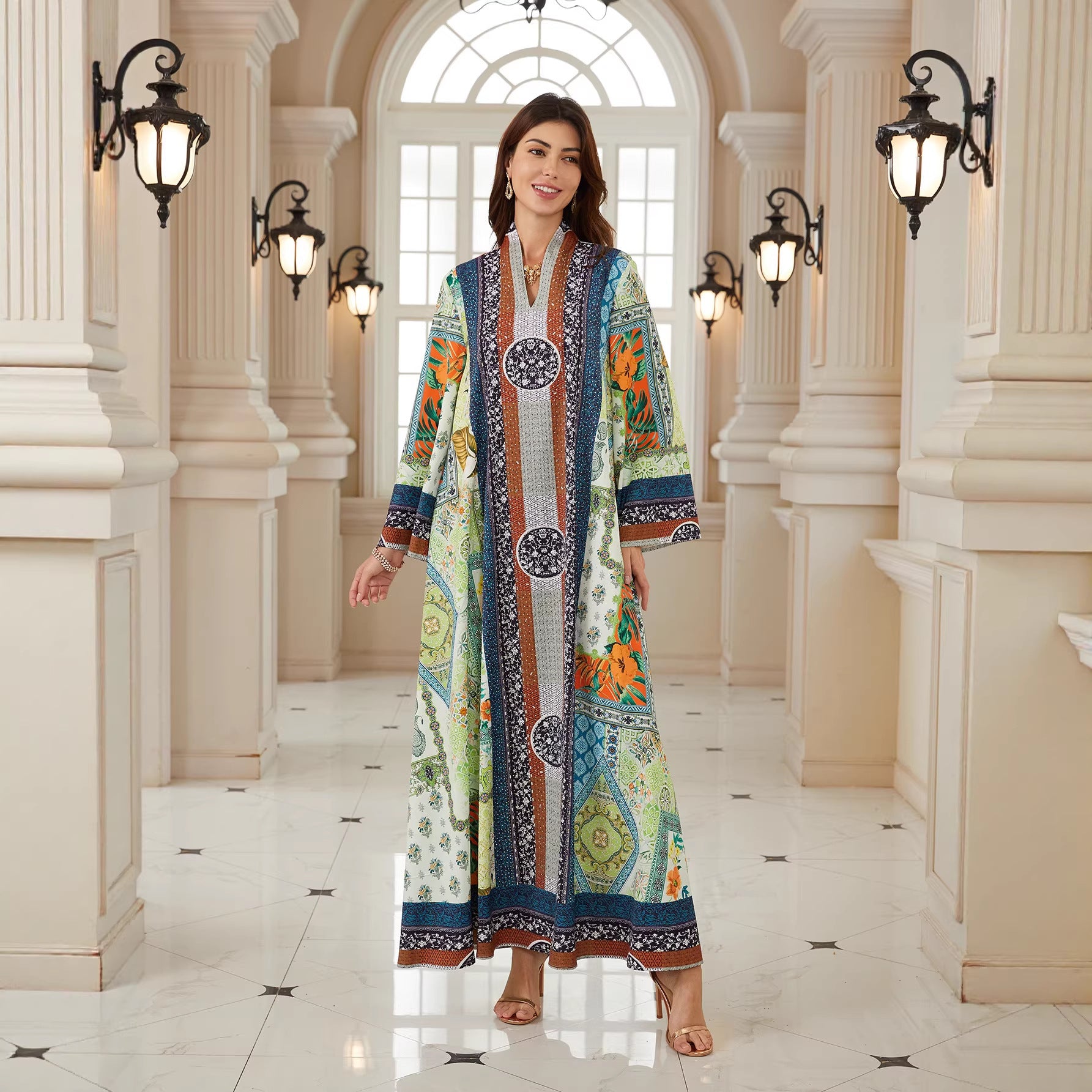 Confident Green Plus-Size Jalabiya – Floral Modest Maxi Dress