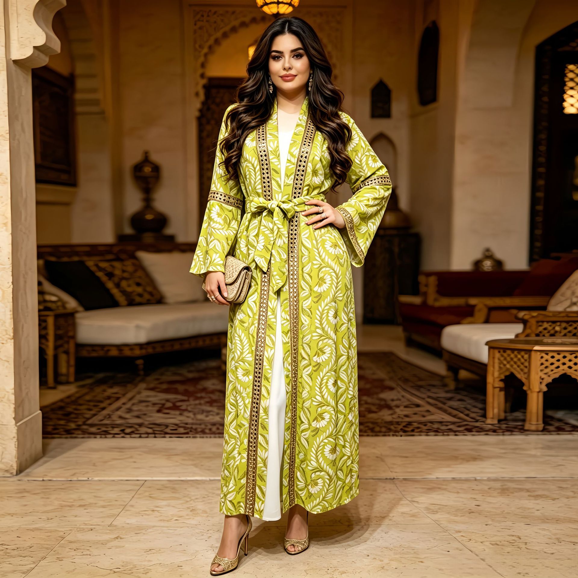 Light Green Blue Purple Yellow Heavy Embroidery Embroidered Waist Maxi Dress Set