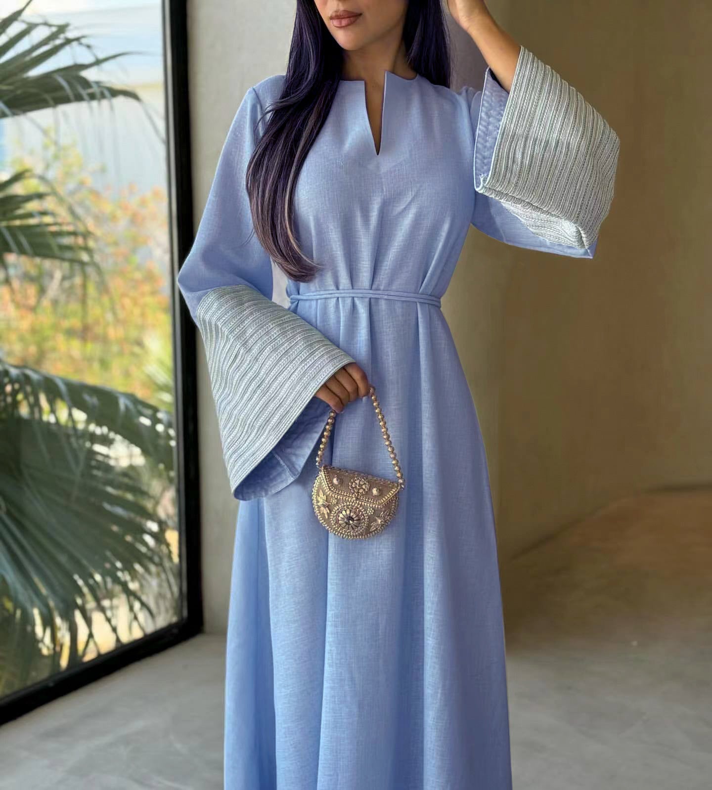 Elegant Embroidered Abaya Dress Jalabiya Modest Long Maxi Dress for Eid Ramadan Festive Celebration S-XXL