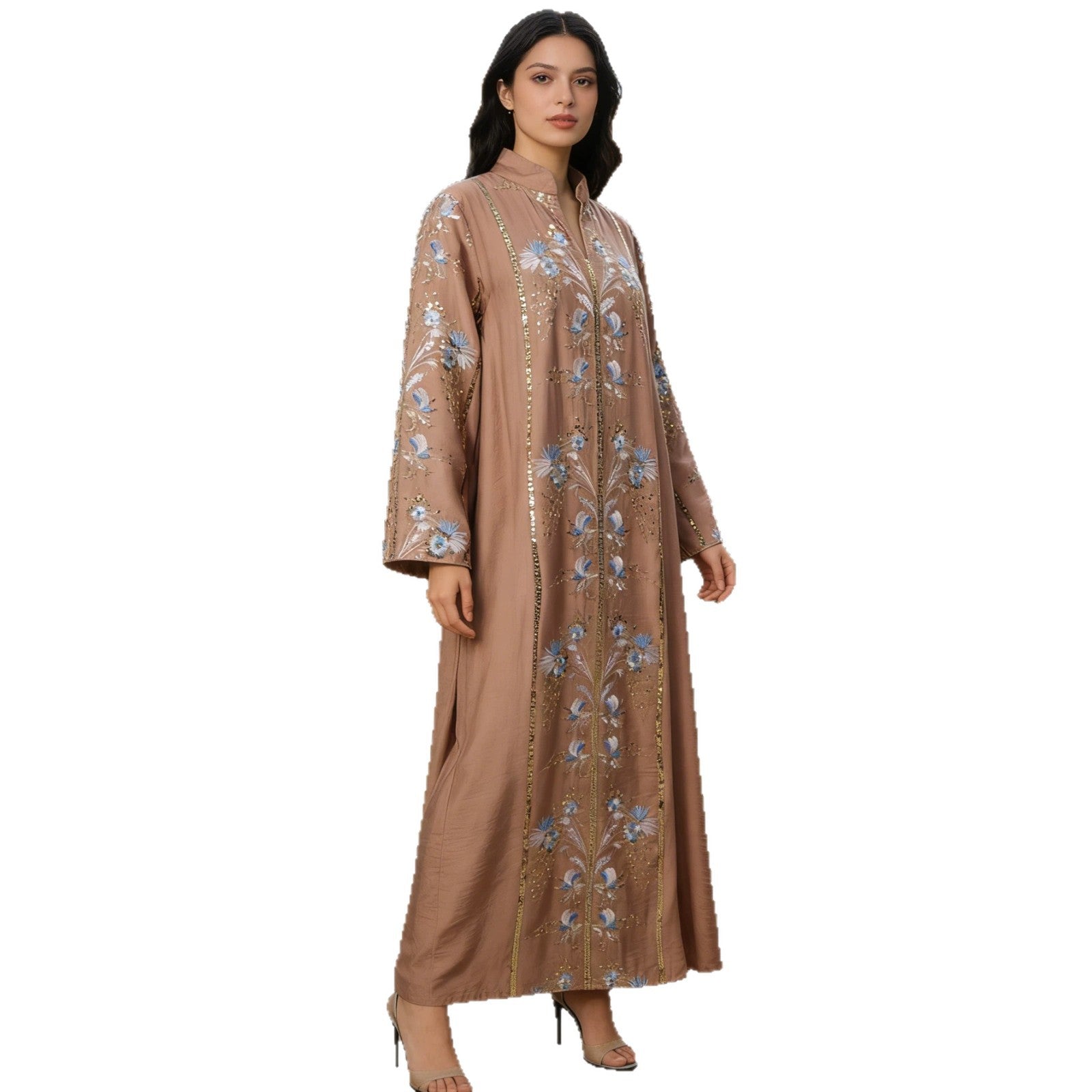 Sequin Applique Embroidered Abaya Jalabiya Modest Long Maxi Dress for Muslim Women Eid Ramadan Formal Evening Party S-XXL