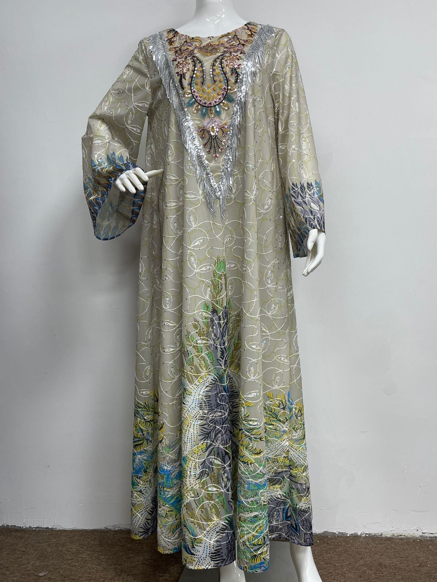 Blue Floral Embroidered Abaya - Modest Muslim Dress Ramadan Eid