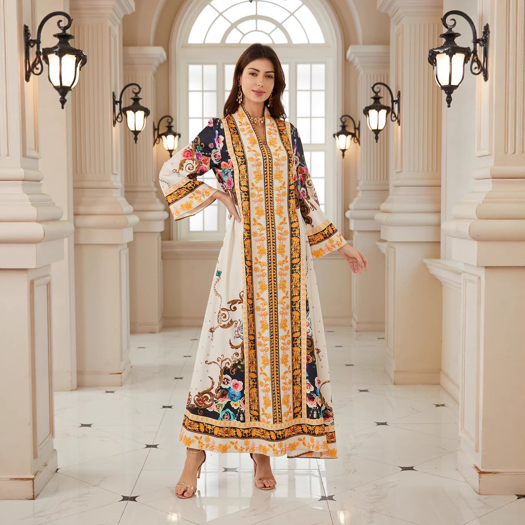 Captivating Floral Maxi Robe – Rhinestone Modest Abaya
