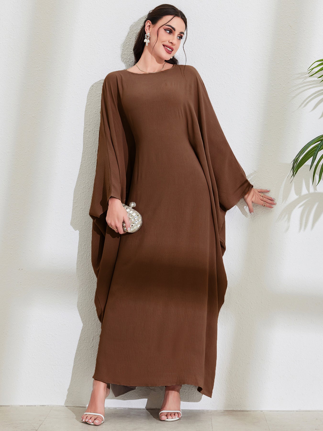 Batwing Sleeve Belted Modest Abaya Dress Jalabiya Long Maxi Dress for Muslim Women Eid Ramadan Banquet Gown S-XXL