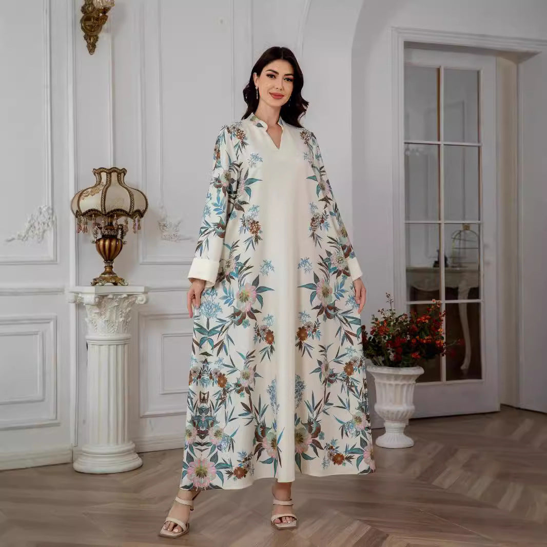 Serene Off White Floral Kaftan – Modest Muslim Maxi Dress