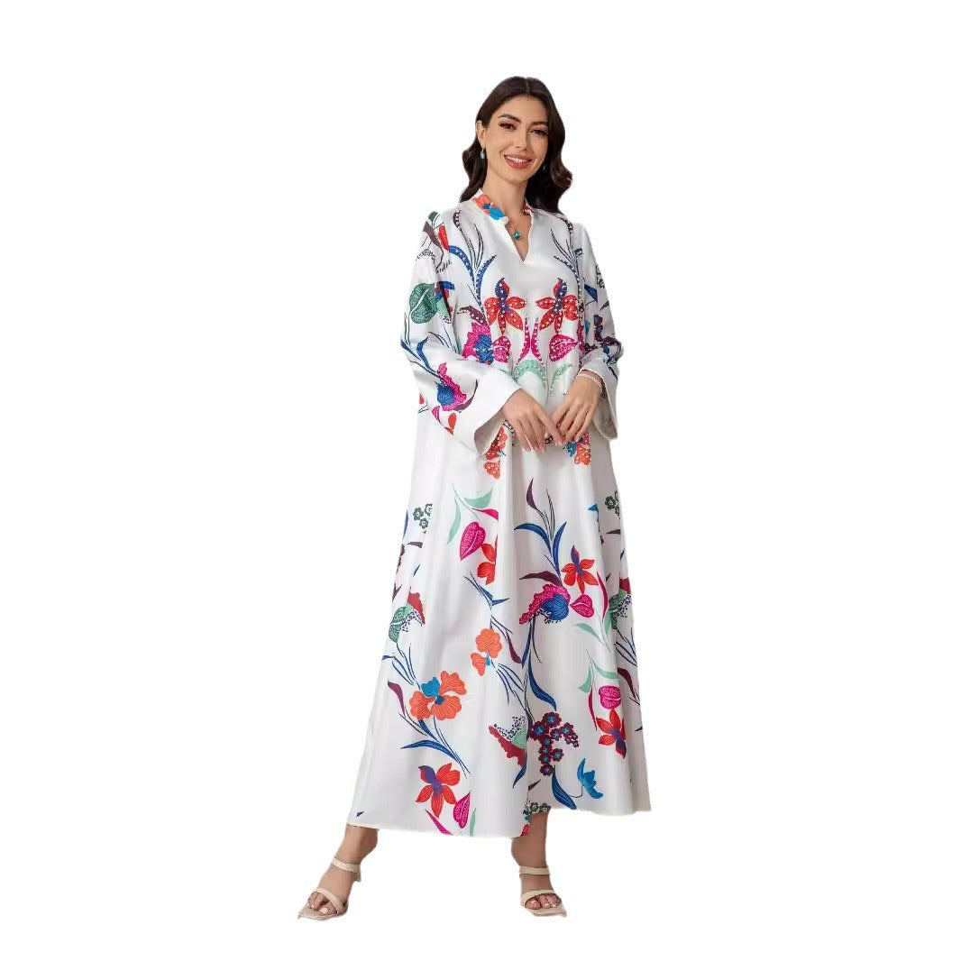 Floral Print Evening Abaya Dress - Modest Party Robe for Women