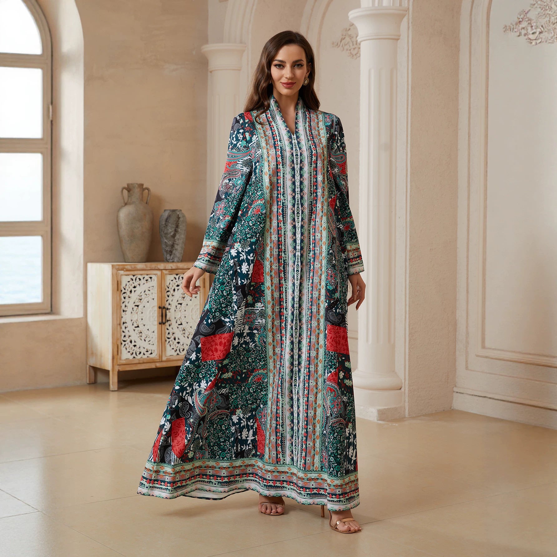 Floral Print Prayer Abaya Robe - Modest Muslim Dress for Women