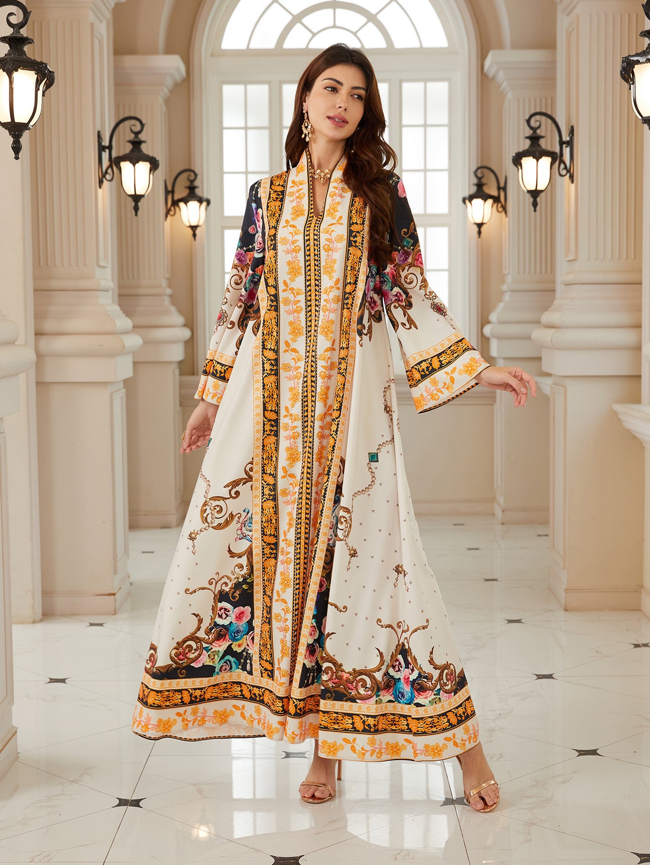Captivating Floral Maxi Robe – Rhinestone Modest Abaya