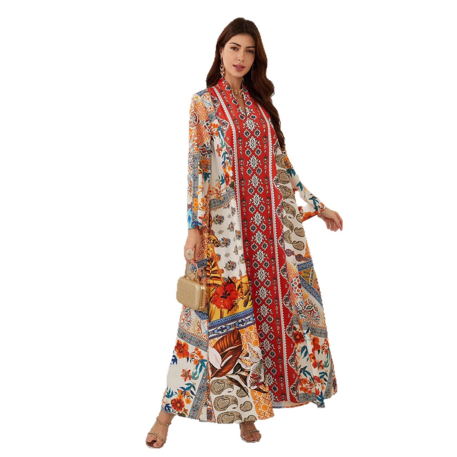 Bold Red Printed Pullover Abaya – Modest Maxi Dress