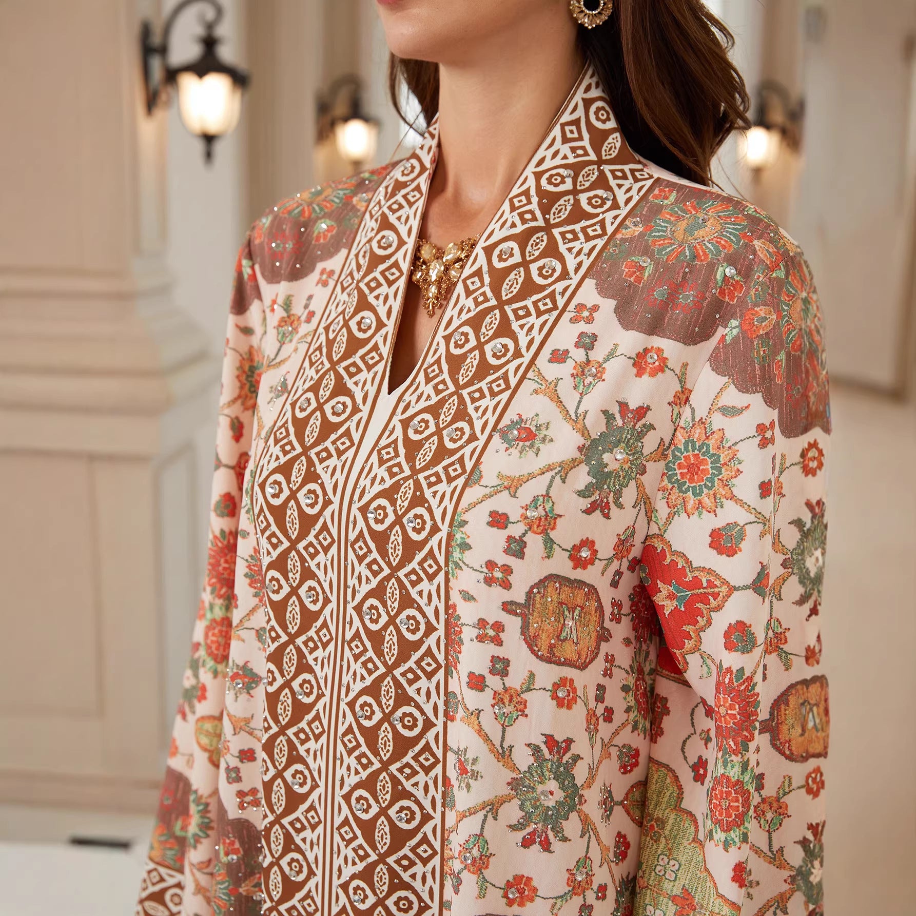 Floral Print Pullover Abaya - Modest Muslim Dress Ramadan Eid