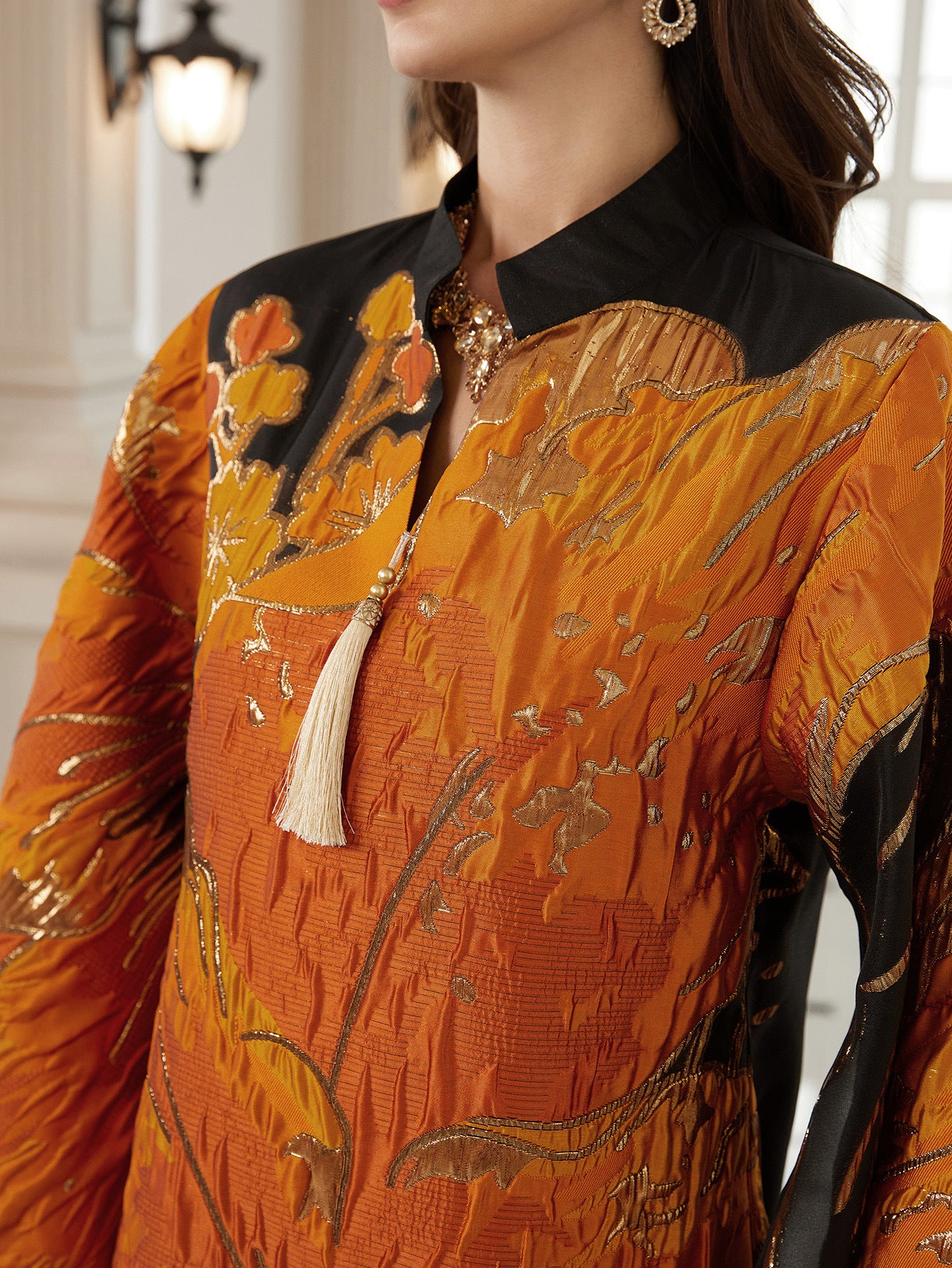 New Arrival Cross-Border Elegant Ready-to-Wear Muslim Abaya Dress with Creative Floral Art Patterns
