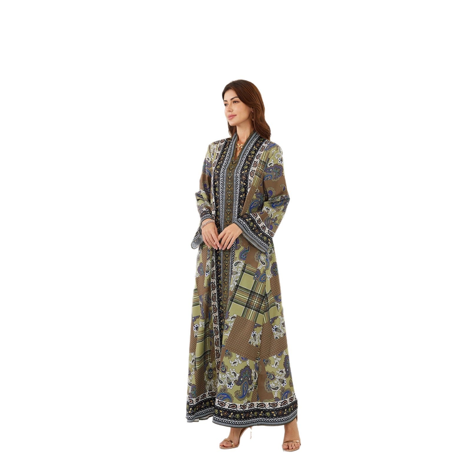Floral Long Sleeve Rhinestone Abaya 2026 - Modest Muslim Dress Eid