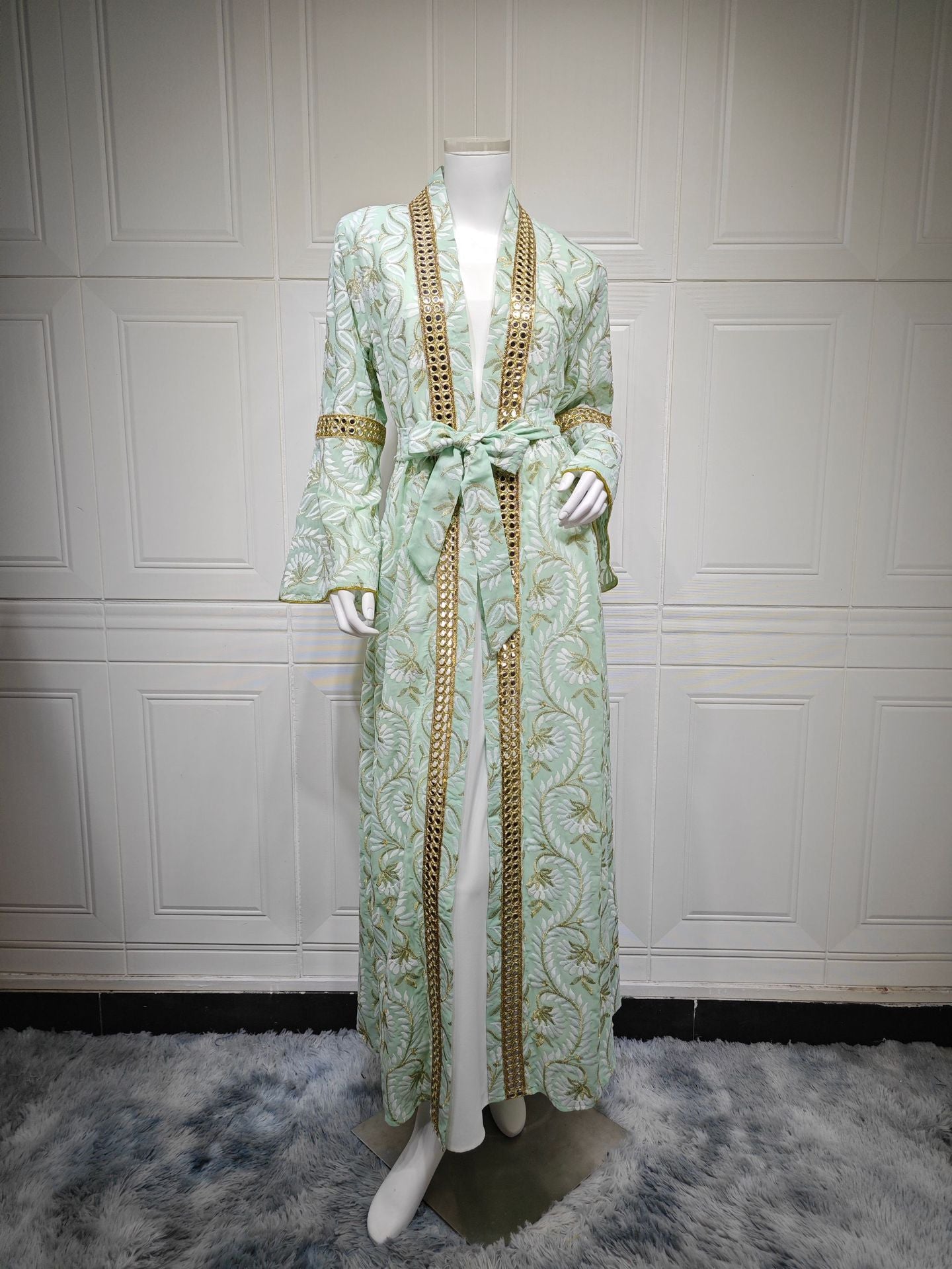 Light Green Blue Purple Yellow Heavy Embroidery Embroidered Waist Maxi Dress Set